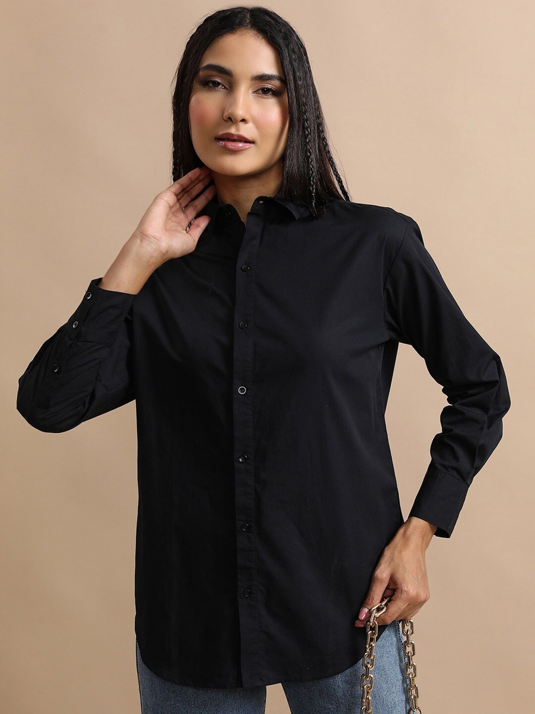 

Fab Star Classic Opaque Pure Cotton Casual Shirt, Black