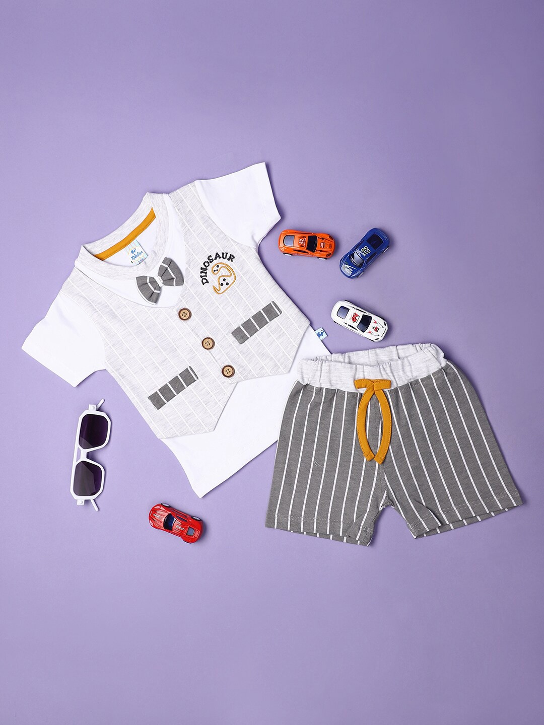 

V-Mart Kids Printed Round Neck Short Sleeves T-shirt with Short, Grey