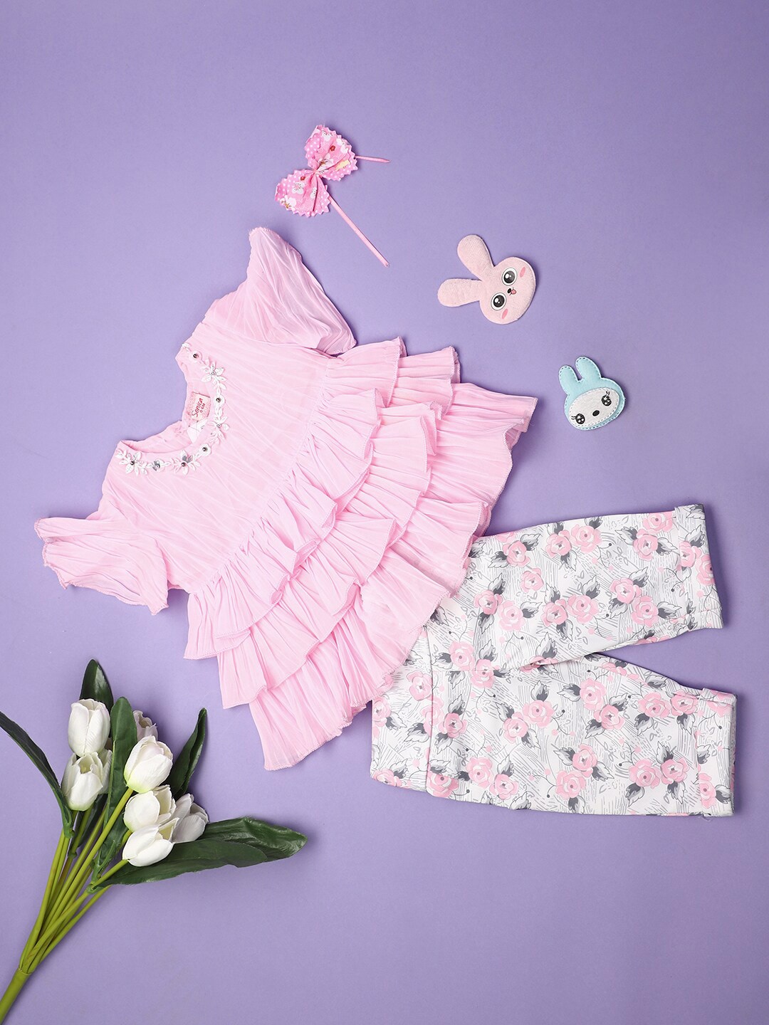 

V-Mart Infants Printed Top With Trousers, Pink