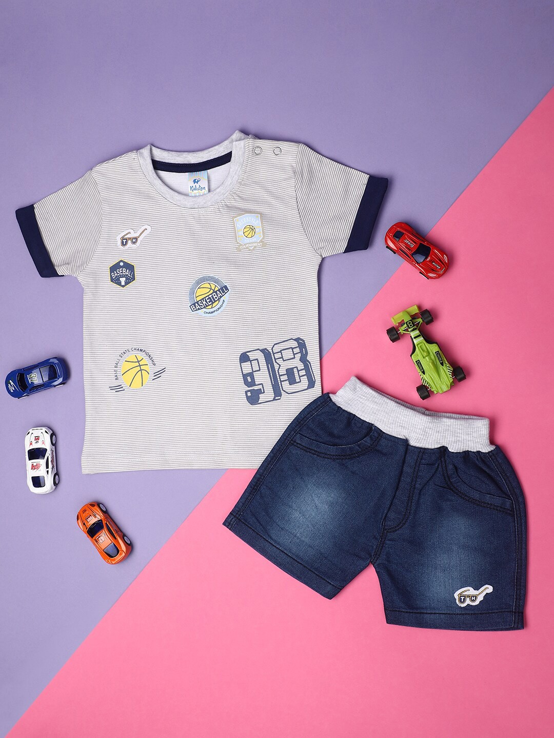

V-Mart Kids Printed Round Neck Short Sleeves T-shirt with Short, Off white