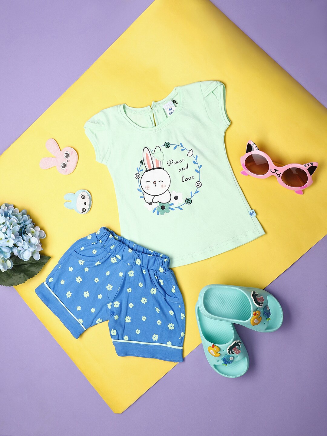 

V-Mart Kids Printed Round Neck Short Sleeves Top with Short, Green