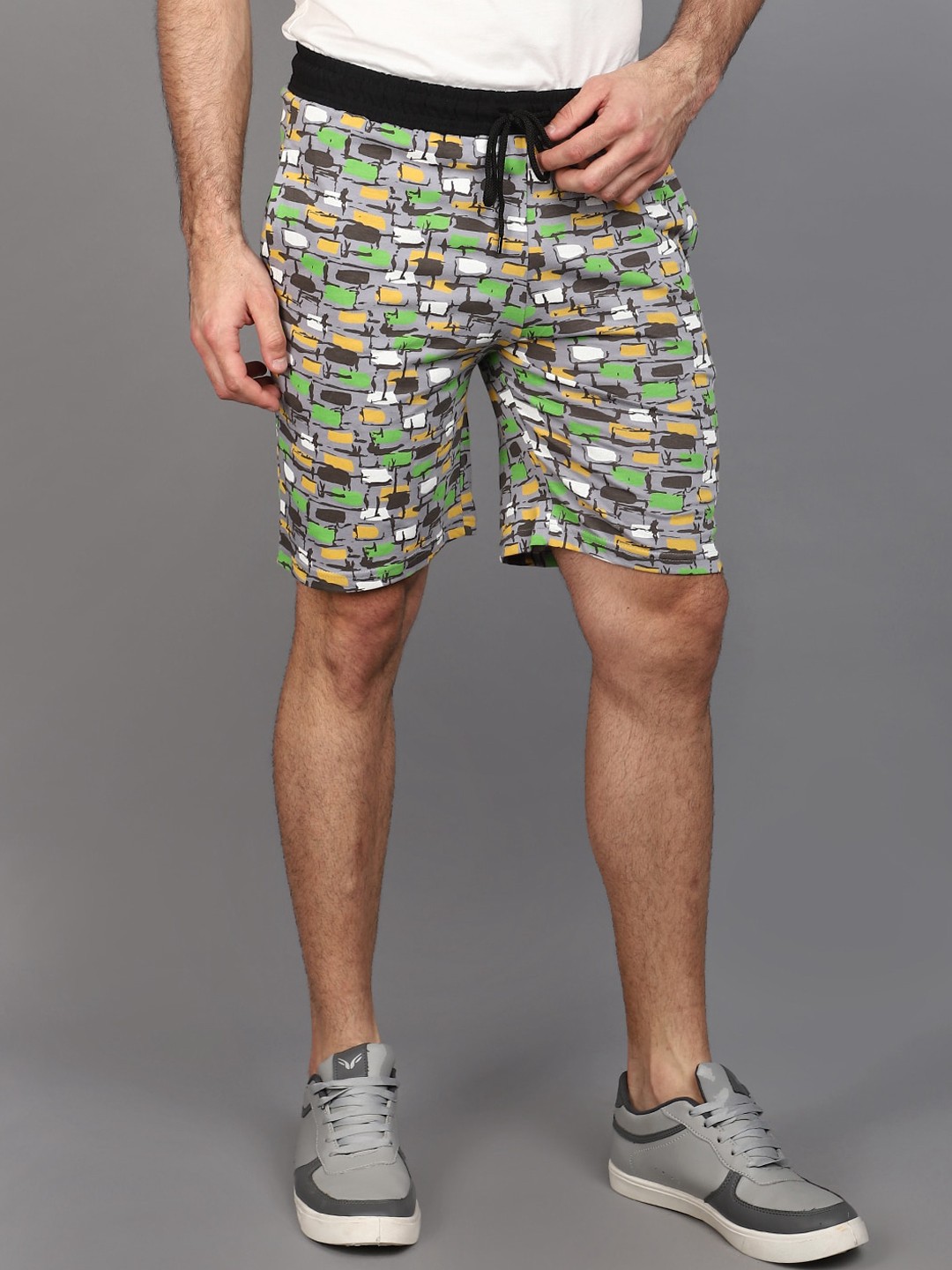 

V-Mart Men Geometric Printed Cotton Regular Shorts, Grey