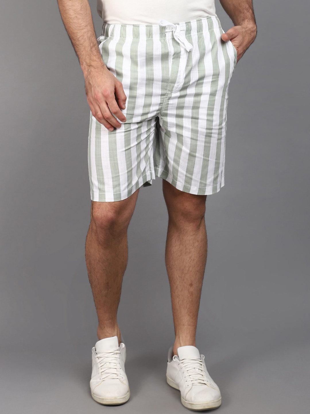 

V-Mart Men Striped Seer Sucker Cotton Regular Shorts, Green