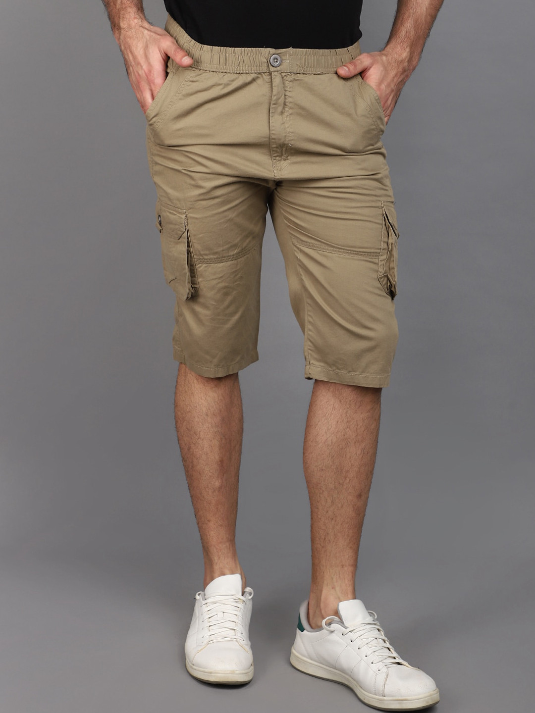 

V-Mart Men Mid-Rise Cotton Cargo Shorts, Beige
