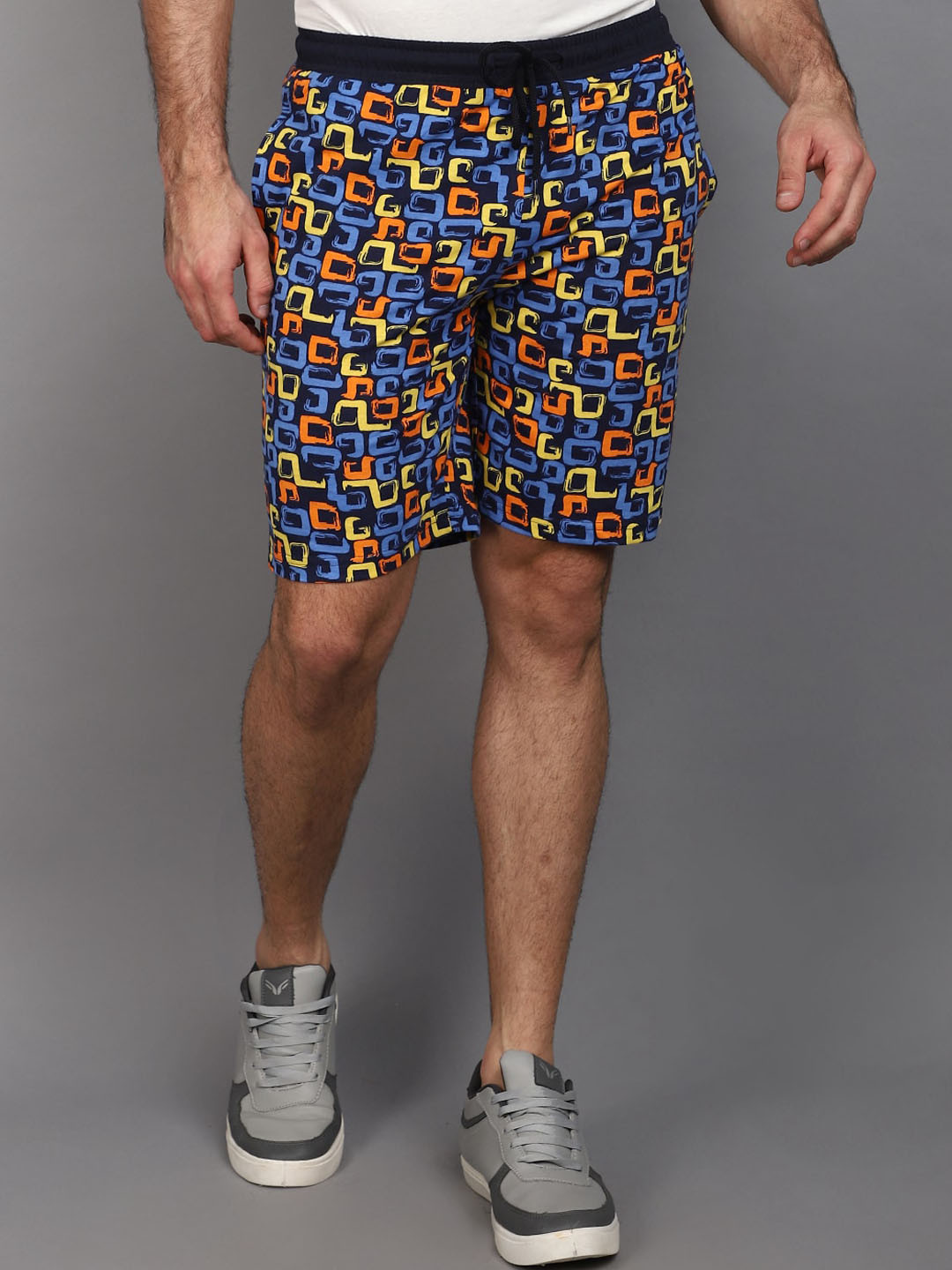 

V-Mart Men Geometric Printed Cotton Regular Shorts, Blue