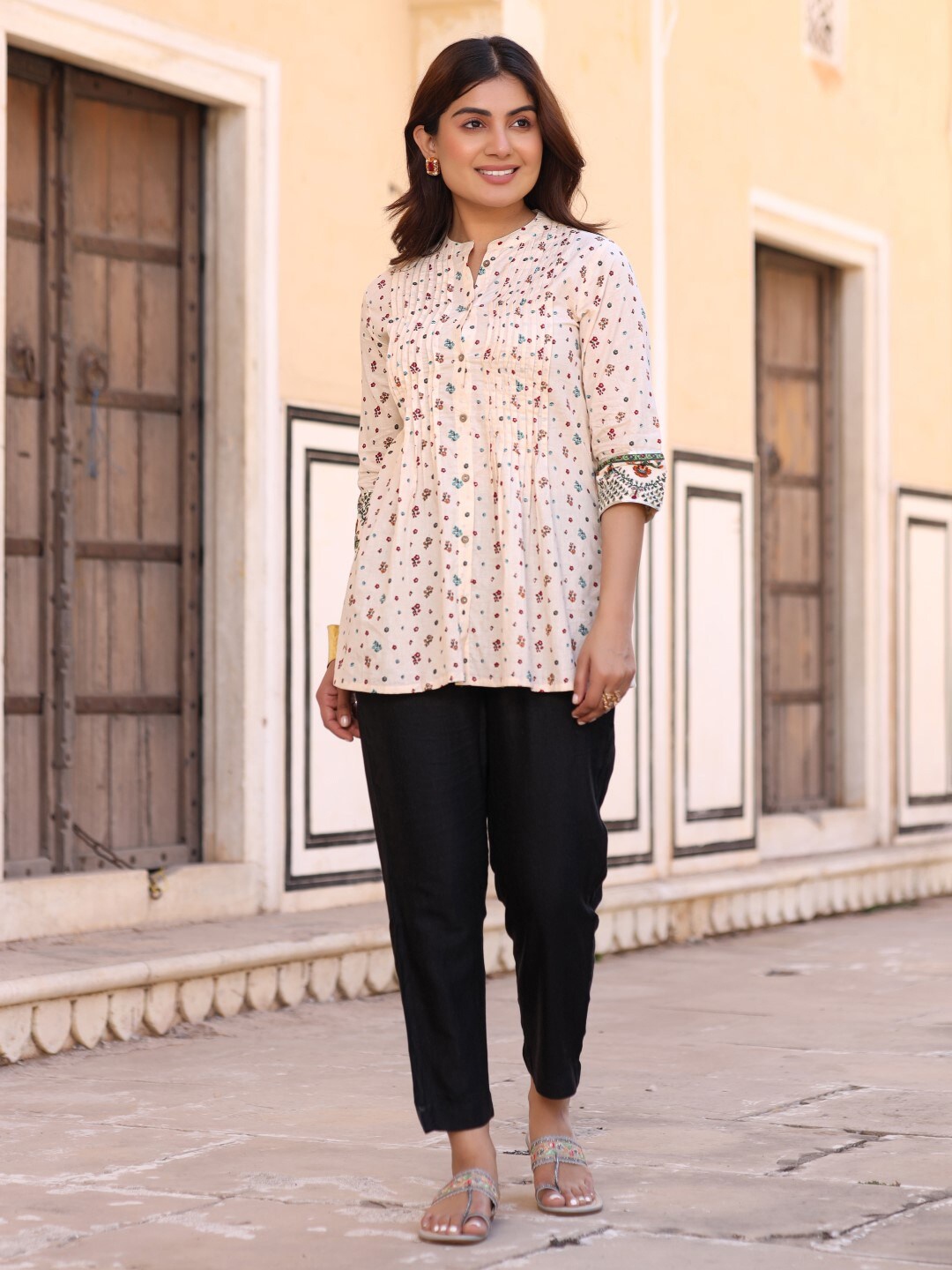 

Juniper Floral Printed Tunic With Trouser, Beige