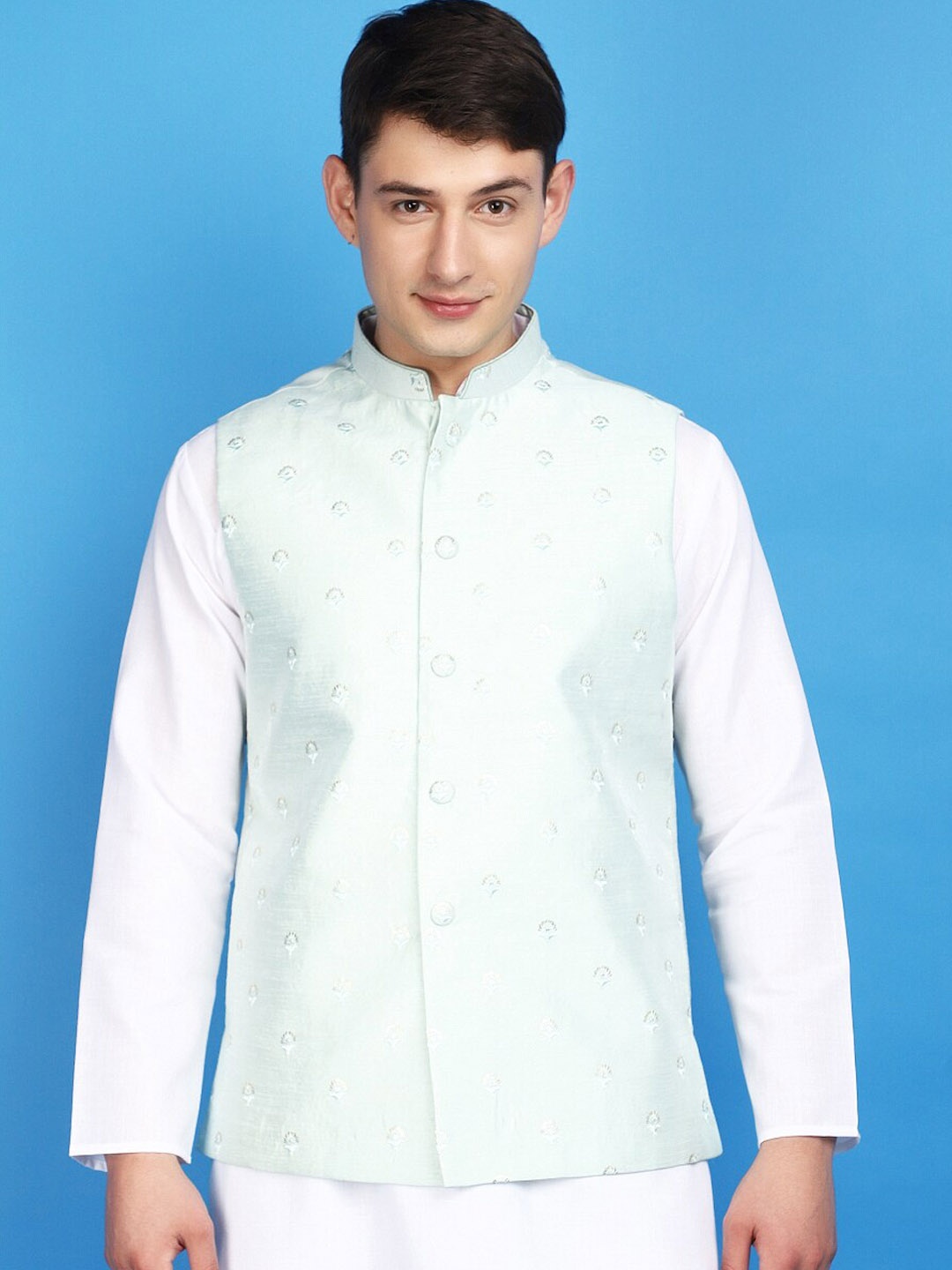 

V-Mart Mandarin Collar Nehru Jacket, Green