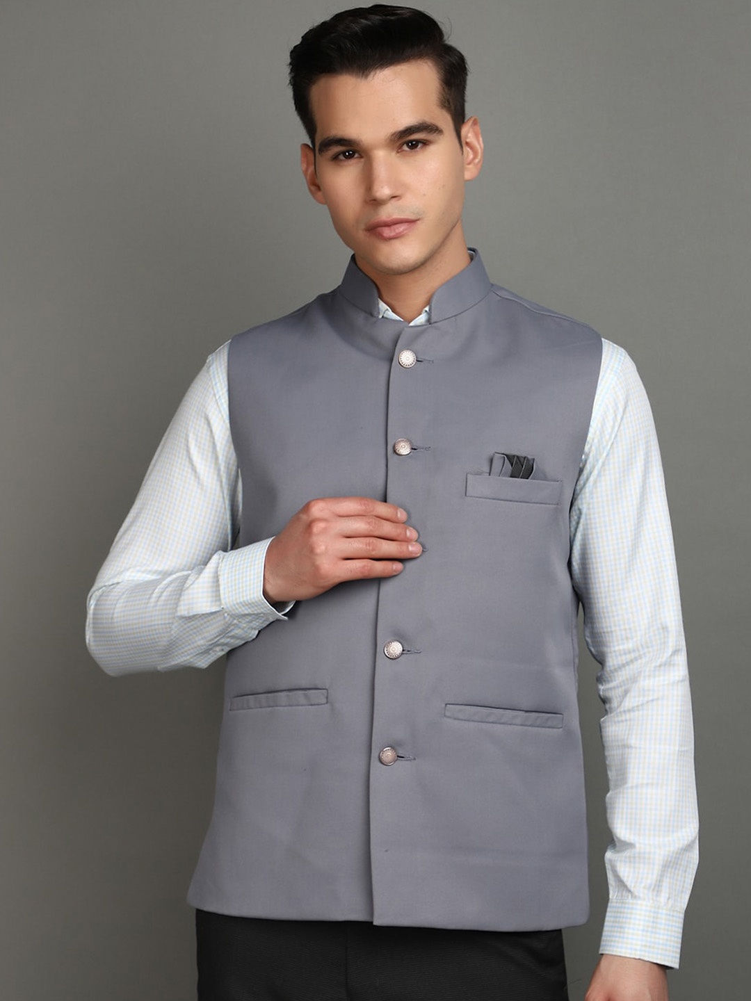 

V-Mart Mandarin Collar Nehru Jacket, Grey