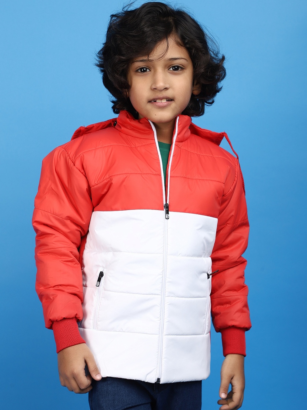 

V-Mart Boys Colourblocked Hooded Cotton Lightweight Puffer Jacket, Red