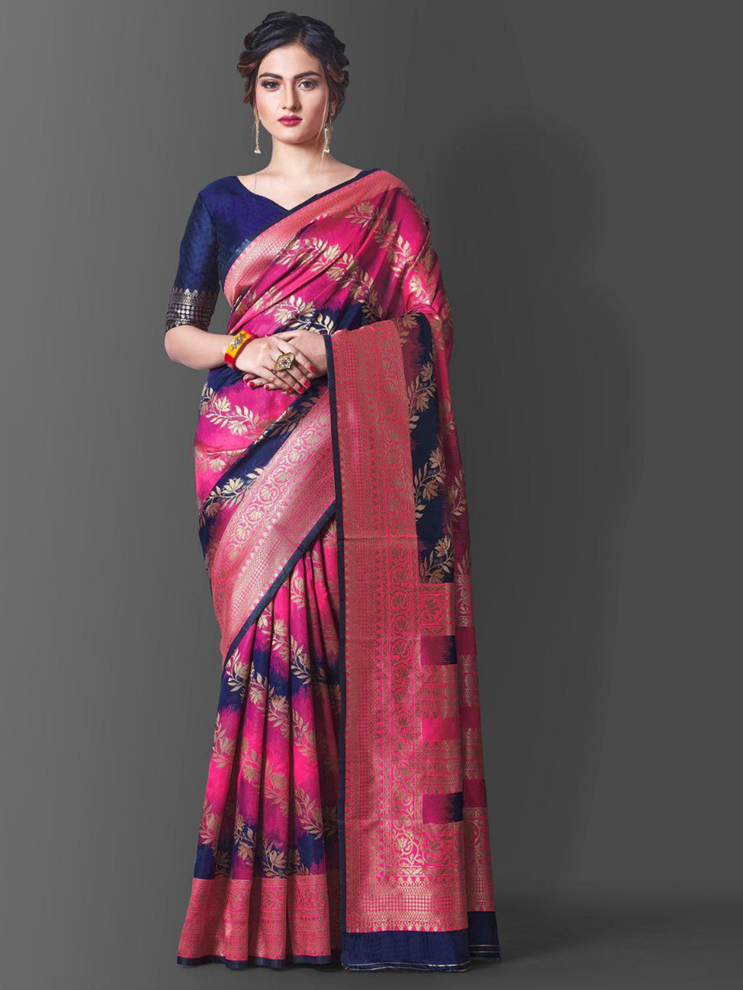 

KALINI Ethnic Motifs Woven Design Zari Kanjeevaram Saree, Pink