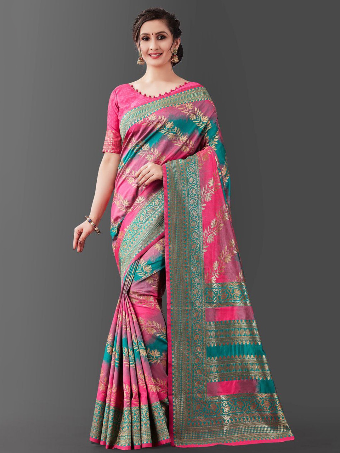 

KALINI Ethnic Motifs Zari Kanjeevaram Saree, Peach