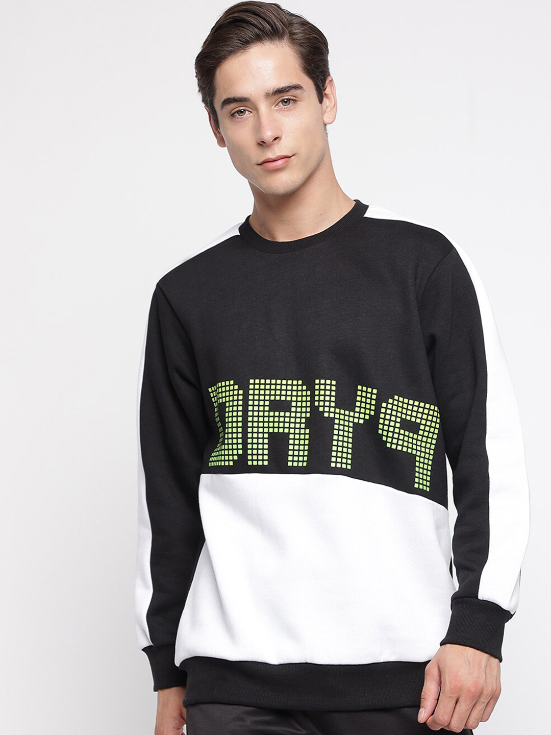 

DRYP EVOLUT Colourblocked Cotton Round Neck Long Sleeves Pullover Sweatshirt, Black