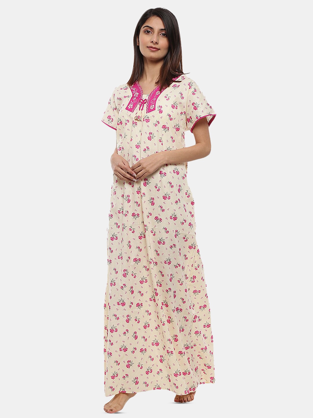 

V-Mart Floral Printed Maxi Nightdress, Cream