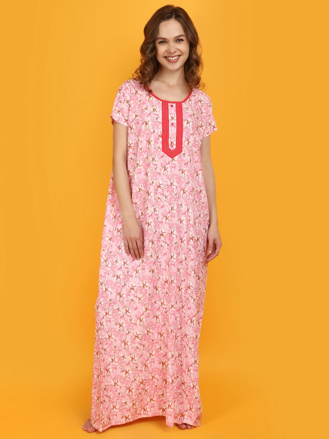 

V-Mart Floral Printed Maxi Nightdress, Pink