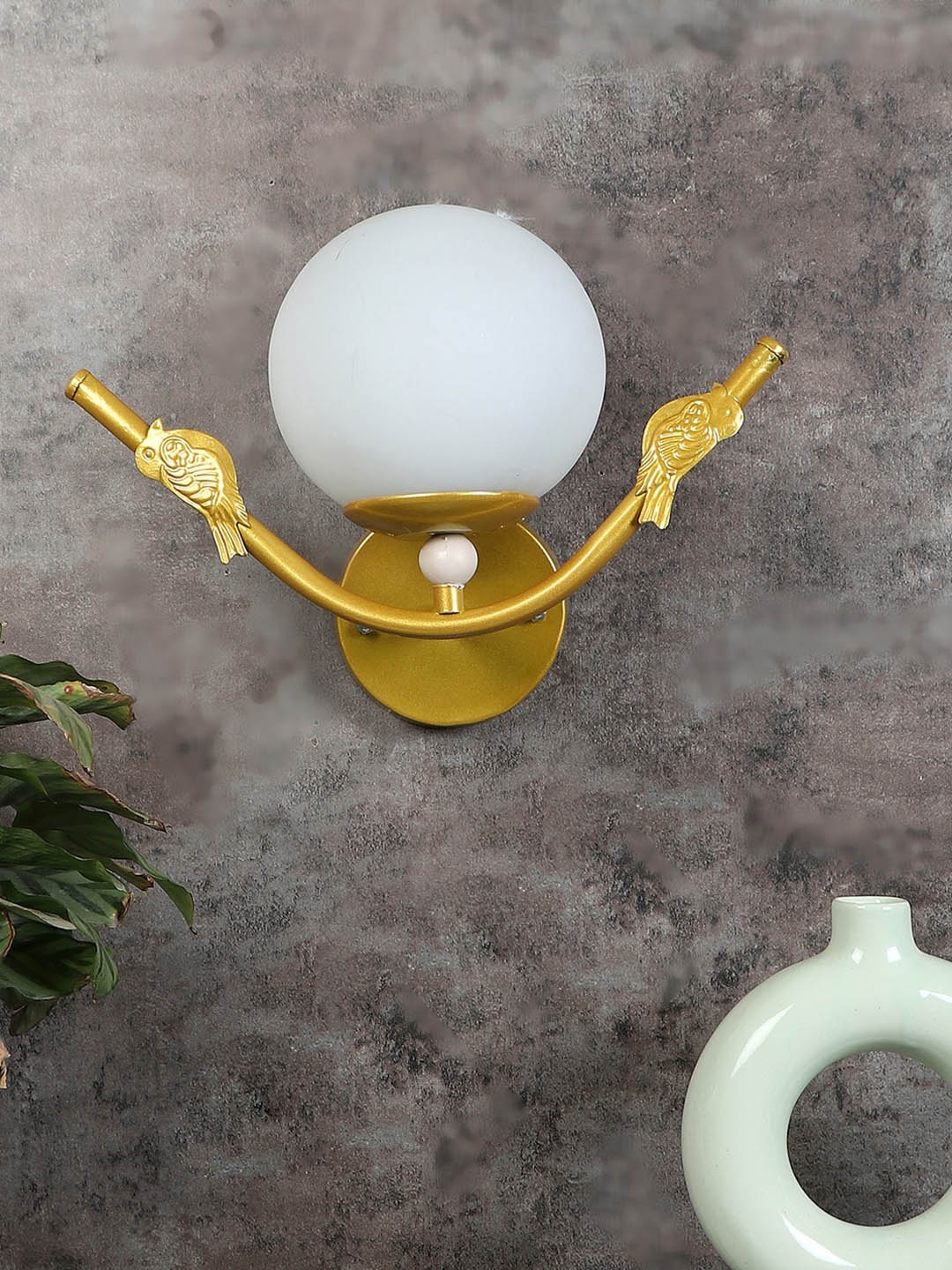 

decorativeray Gold-Toned & White Spherical Shaped Metal Wall Lamp