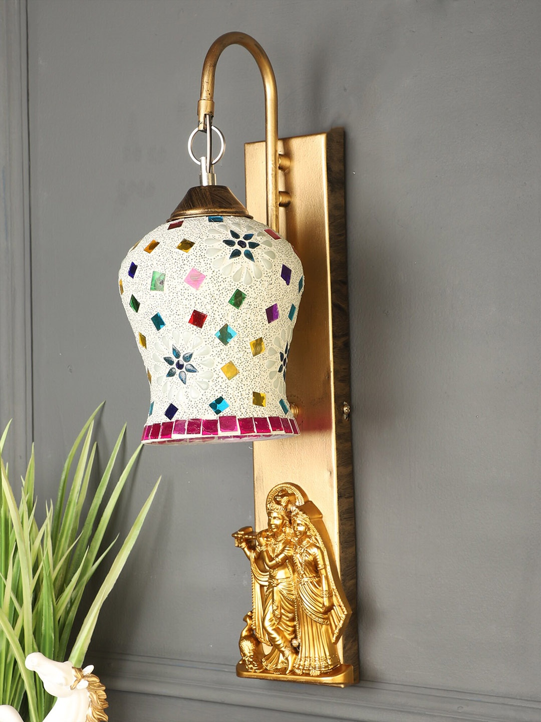 

decorativeray Gold Toned & White Bell Metal Wall Lamp