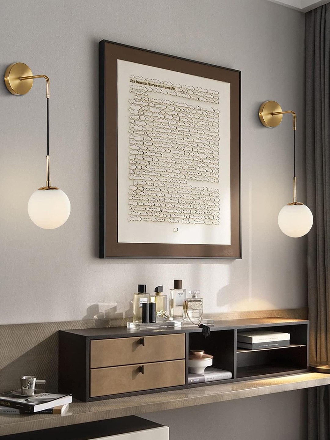 

decorativeray Gold Toned & White Cylindrical Glass Wall Lamp