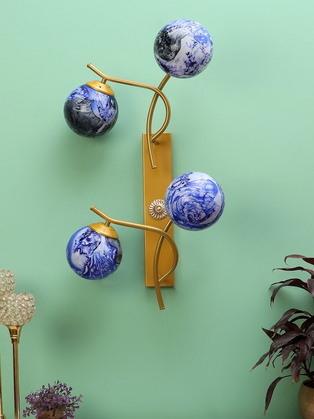 

decorativeray Gold Toned & Blue Spherical Shaped Wall Lamps