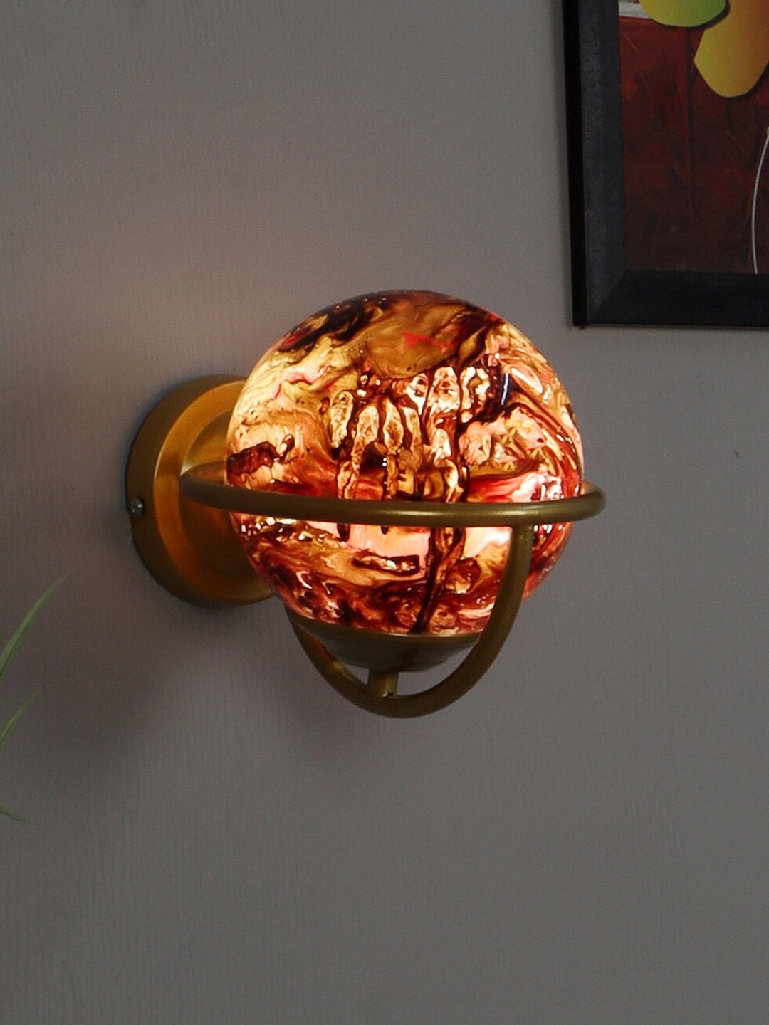 

decorativeray Gold Toned & Maroon Spherical Shaped Wall Lamps