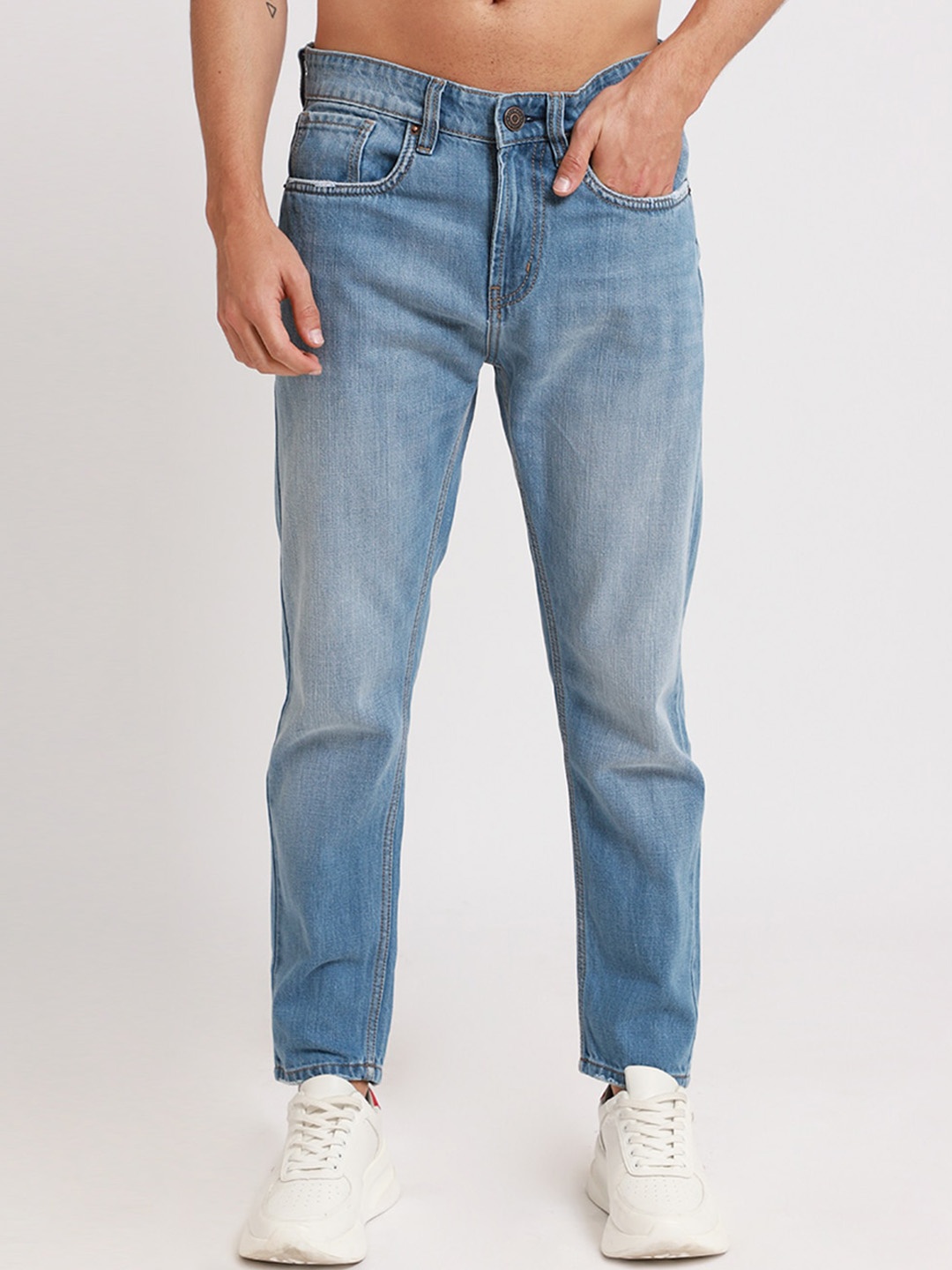 

Banana Club Men Jean Mid Rise Slim Fit Heavy Fade Cotton Jeans, Blue
