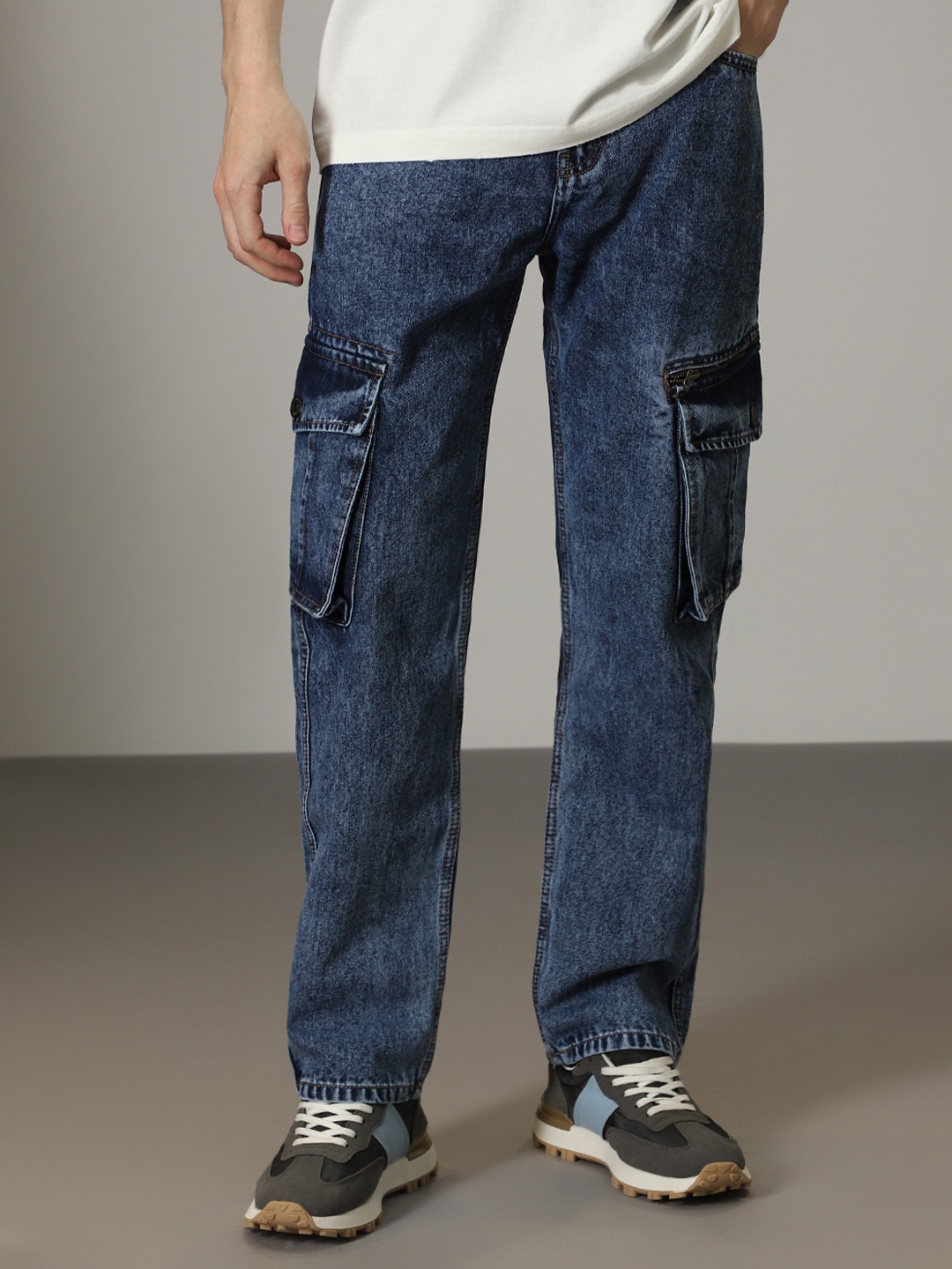 

Banana Club Men Jean Baggy Fit Mid-Rise Clean Look Cotton Cargos Jeans, Blue