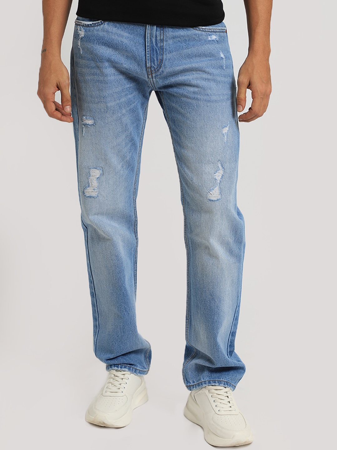 

Banana Club Men Jean Straight Fit Mildly Distressed Heavy Fade Cotton Jeans, Blue
