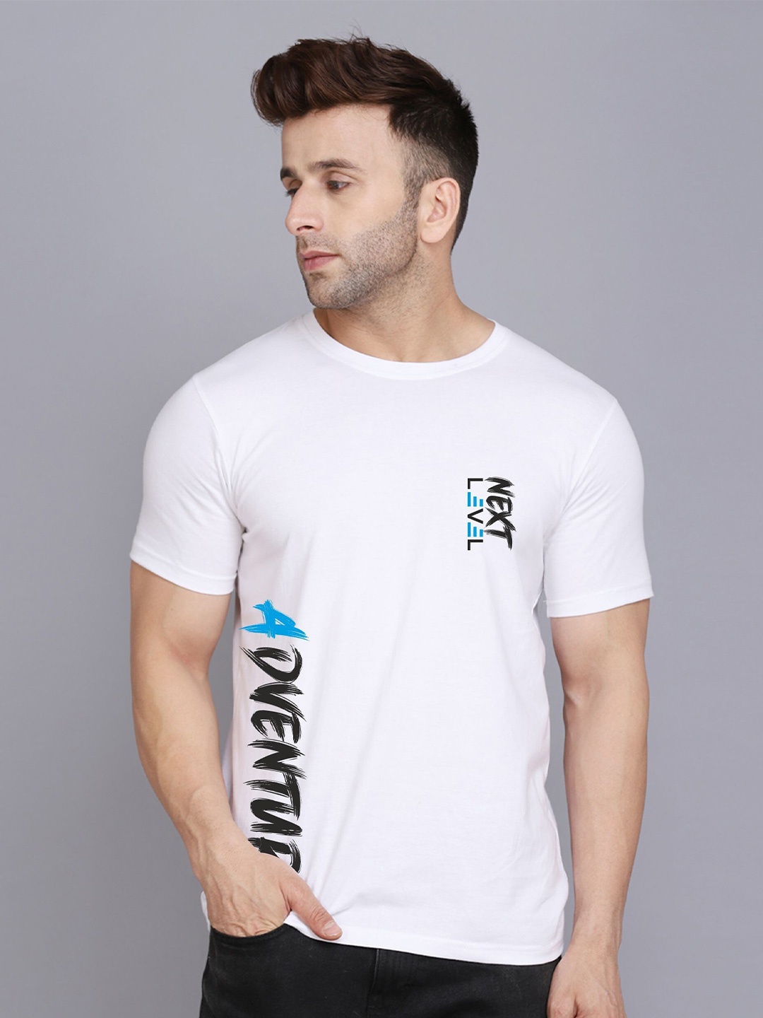 

SLOWLORIS Round Neck Short sleeves Typography Printed T-shirt, White