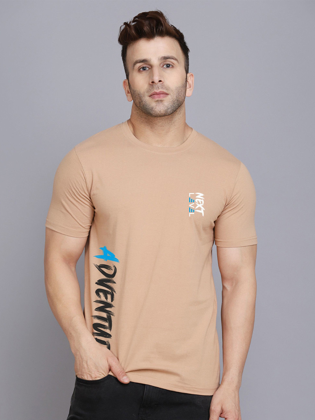 

SLOWLORIS Typography Printed Round Neck Bio-Wash Cotton T-shirt, Rust