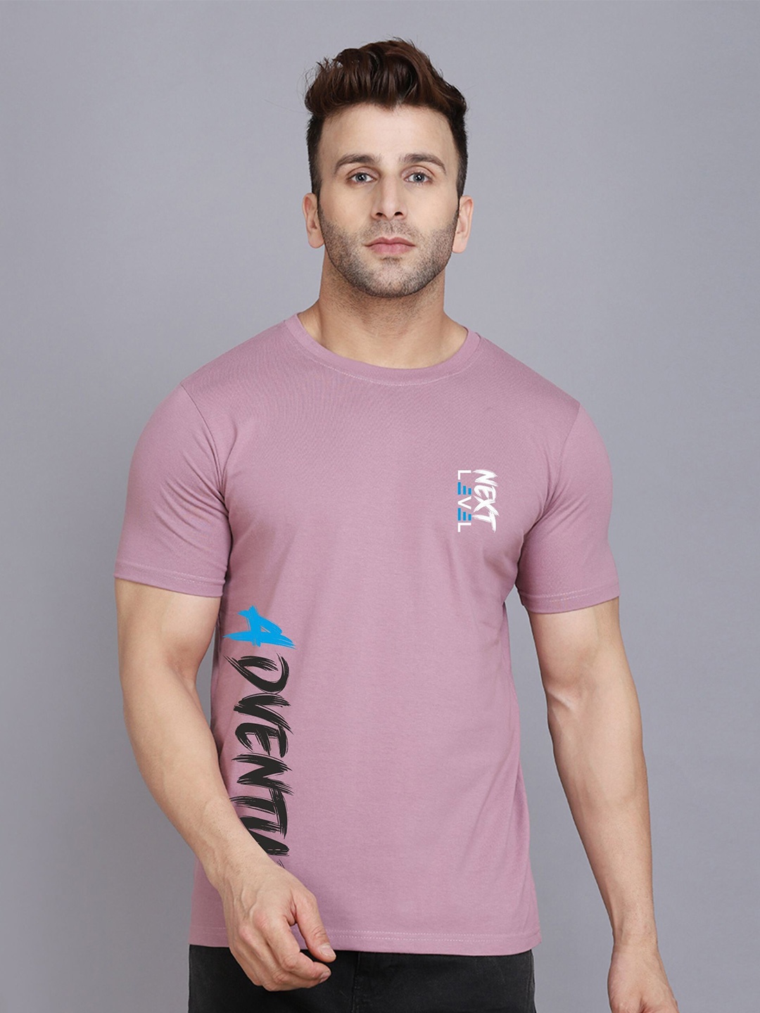 

SLOWLORIS Round Neck Short Sleeves Typography Printed T-shirt, Purple