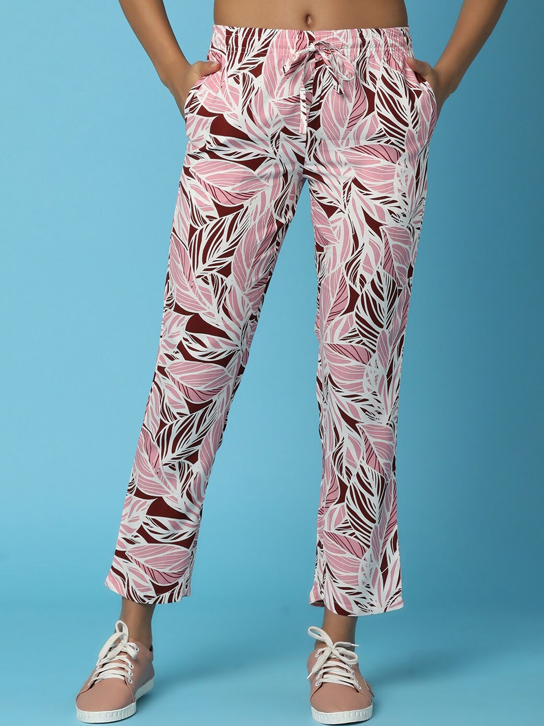 

V-Mart Women Printed Mid-Rise Lounge Pants, Pink