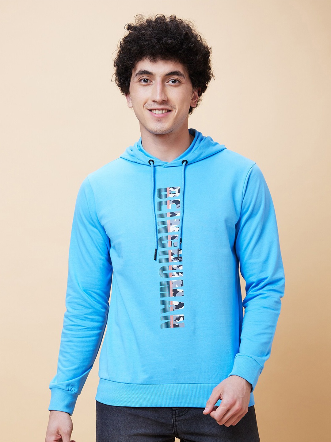 

Being Human Typography Printed Hooded Pullover Sweatshirt, Blue