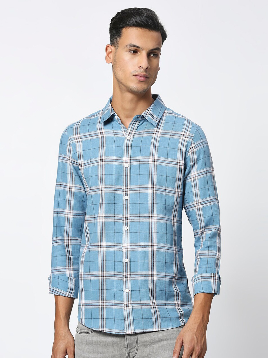 

Being Human Slim Fit Tartan Checks Casual Shirt, Blue