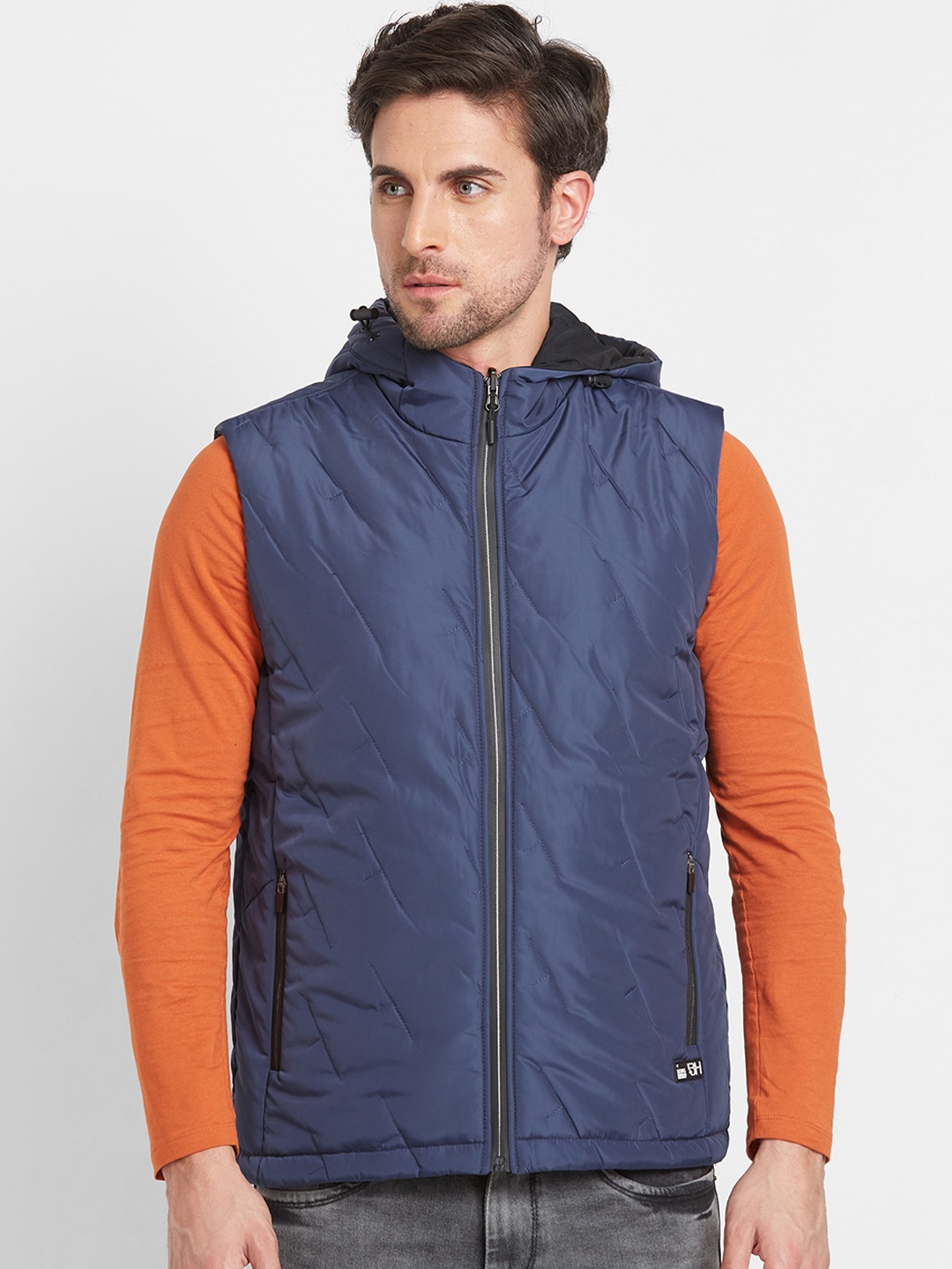 

Being Human Hooded Sleeveless Quilted Jacket, Blue