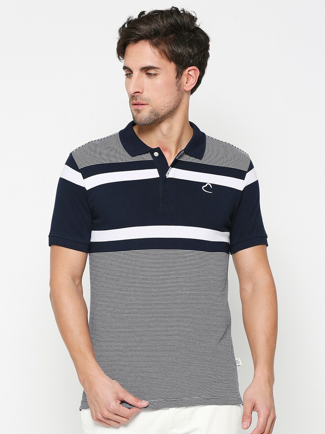 

Being Human Striped Polo Collar T-shirt, Blue