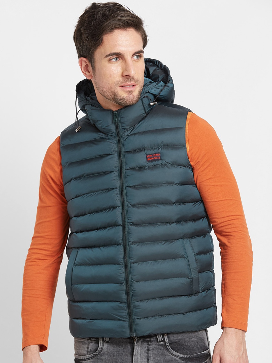 

Being Human Sleeveless Hooded Puffer Jacket, Green