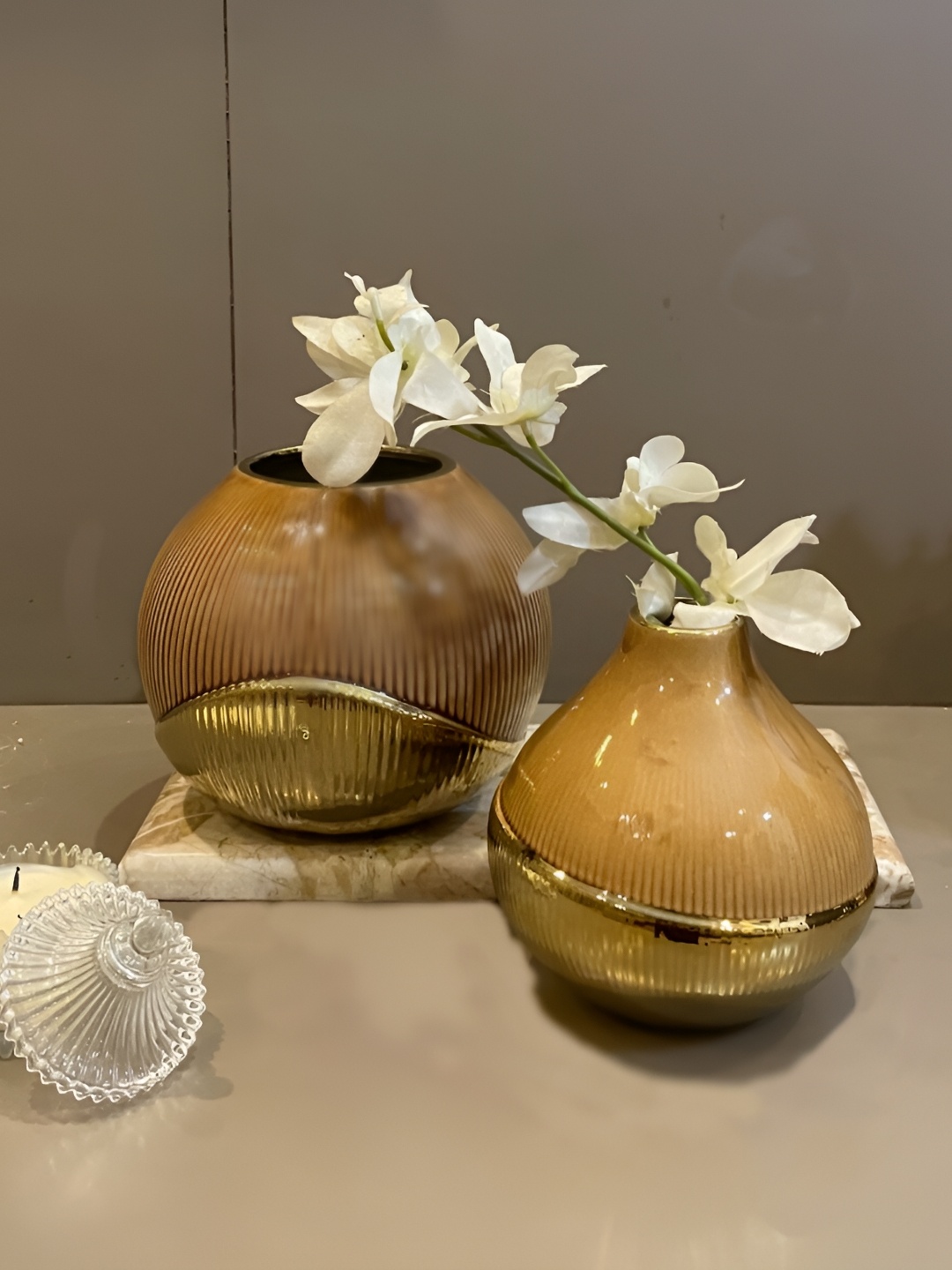 

Samara Home Brown 2-Pcs Striped Ceramic Vases