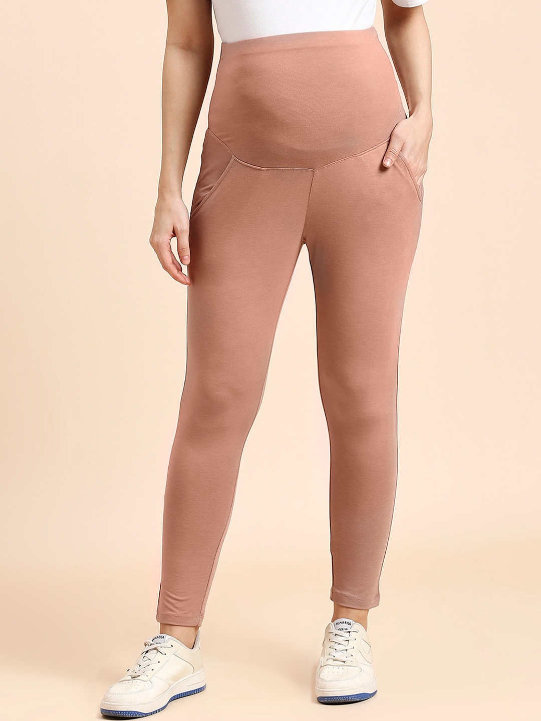 

MomToBe Cotton Ankle-Length Maternity Leggings, Peach