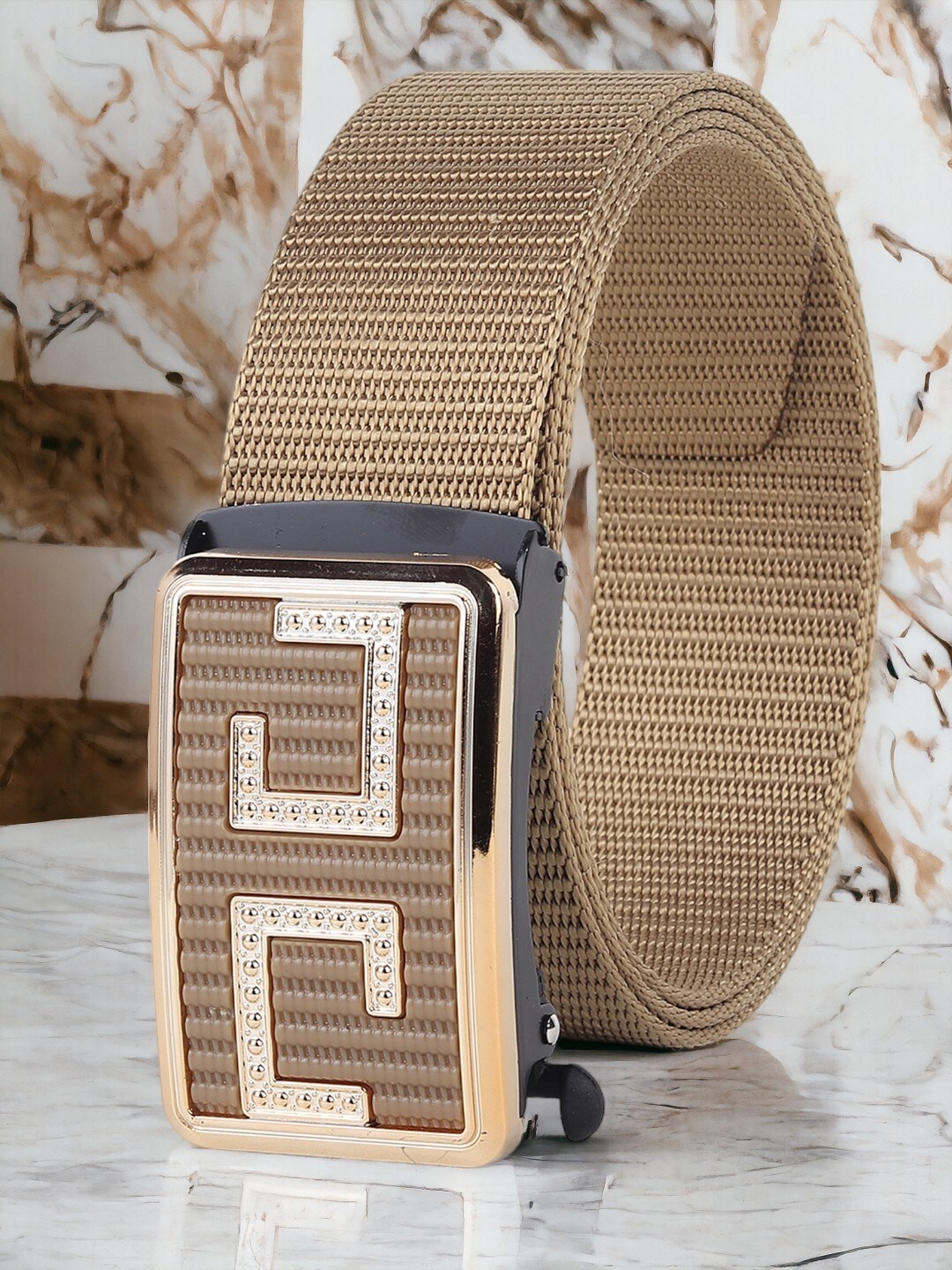 

ZORO Men Textured Canvas Belt, Gold