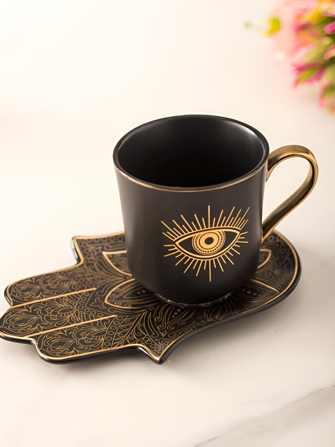 

THEDECORKART Black 2 Pcs Printed Cup & Saucer