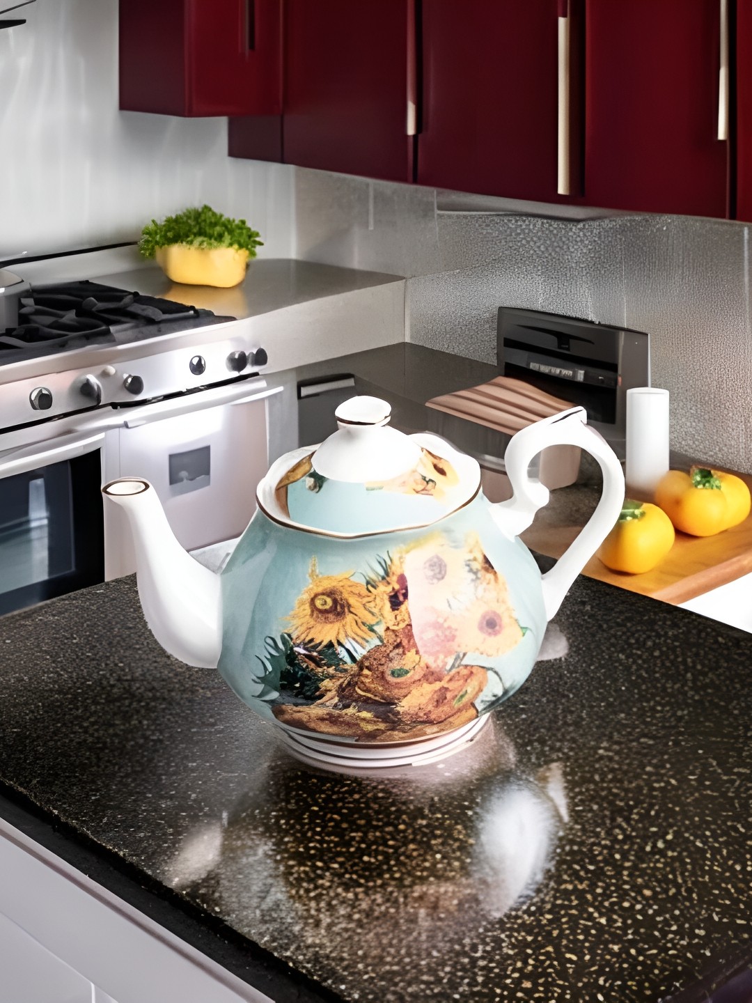 

THEDECORKART Blue Floral Printed Kettle, White