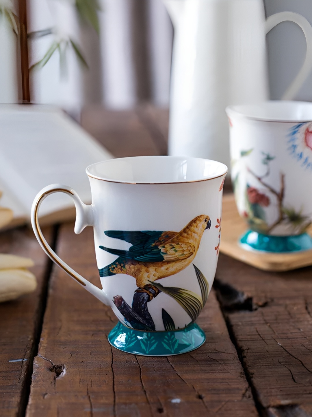 

THEDECORKART White Floral & Bird Print Glossy Porcelain Mug