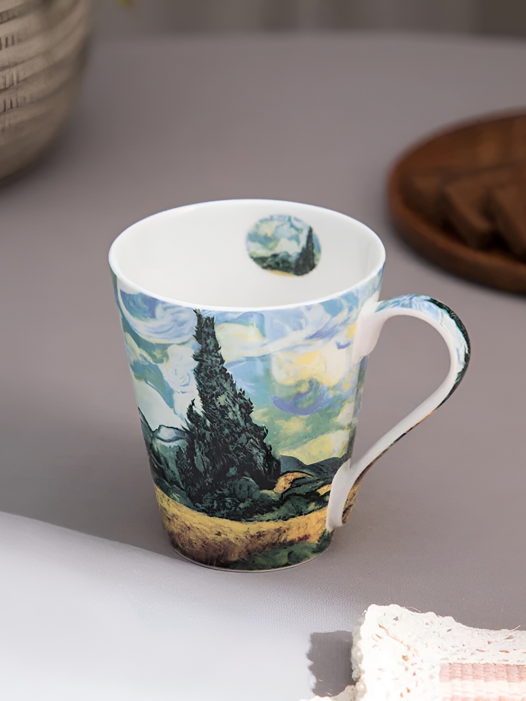 

THEDECORKART White & Blue Printed Mug