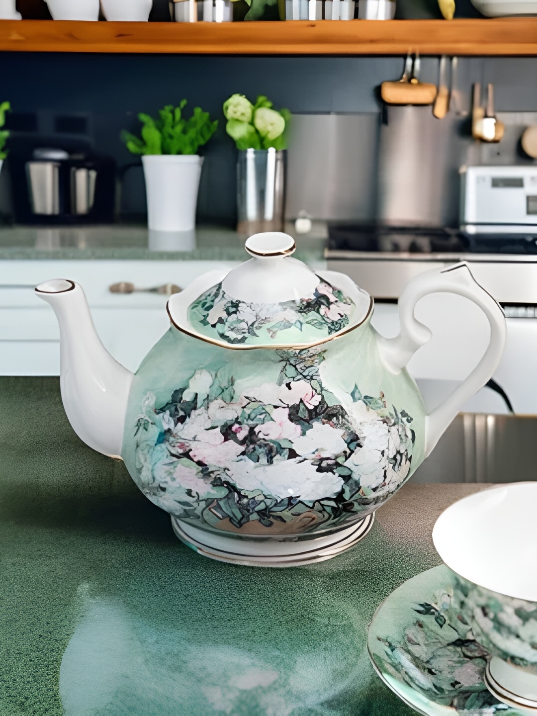 

THEDECORKART Green Floral Printed Kettle