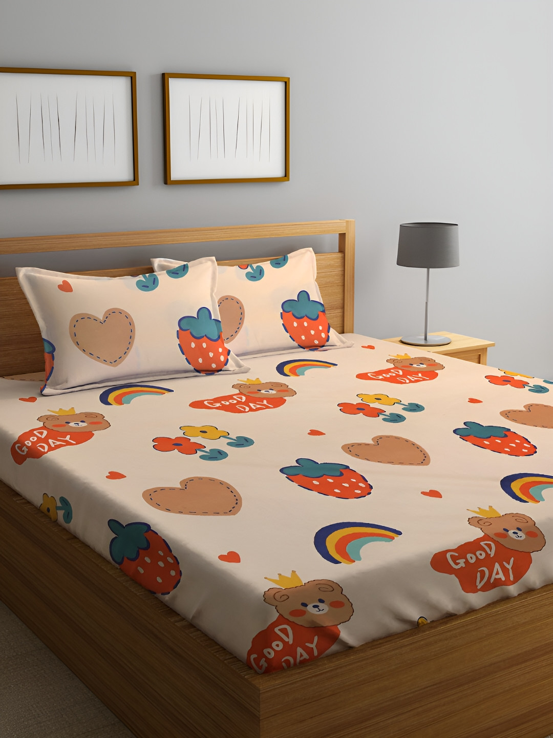 

Innovative Edge Orange Cotton 160 TC Fitted King Bedsheet with 2 Pillow Covers