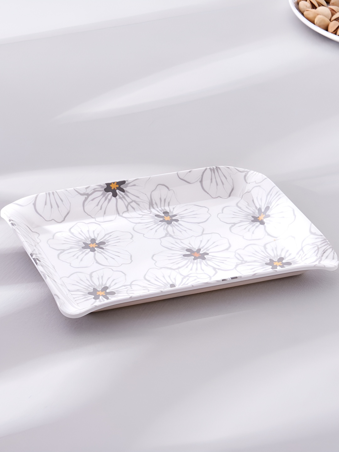 

Home Centre Meadows Theme Grey & White Printed Easy to Clean Tray