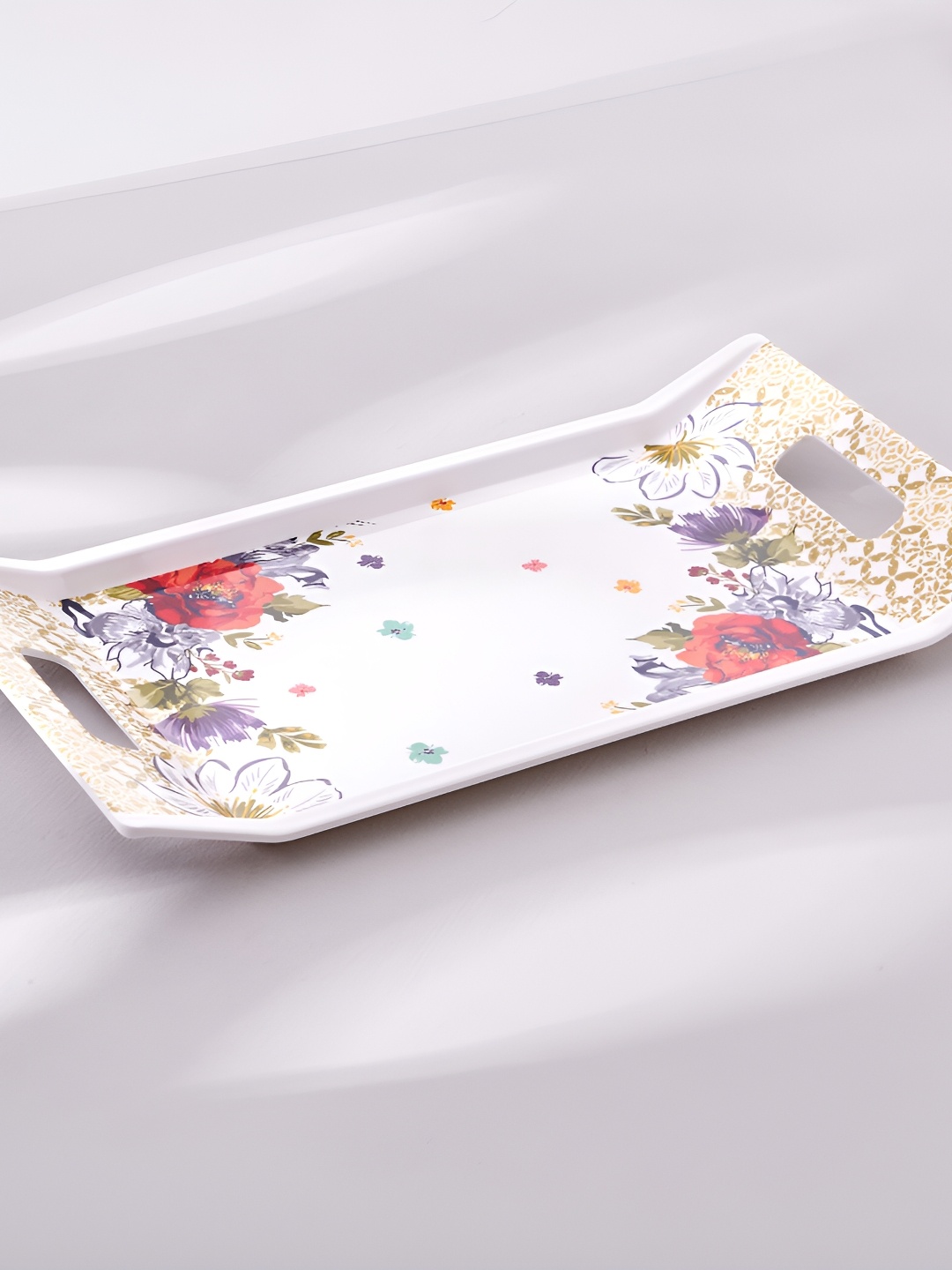 

Home Centre Meadows Theme White & Red Printed Easy to Clean Tray