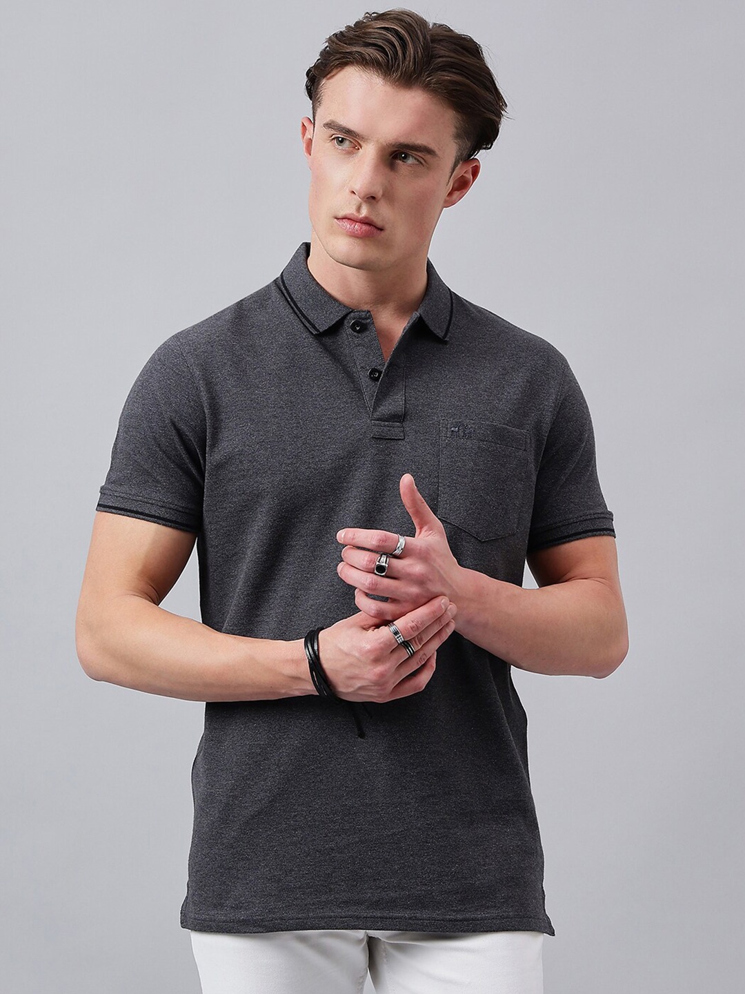 

98 Degree North Polo Collar Short Sleeves T-shirt, Grey