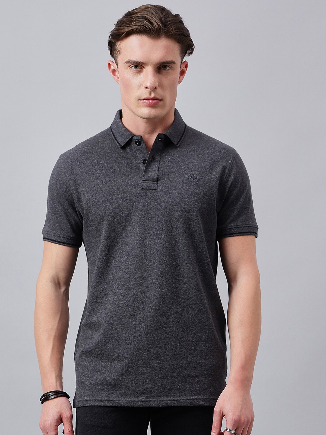 

98 Degree North Polo Collar Cotton T-shirt, Grey