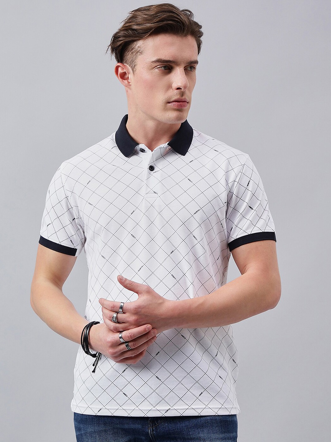 

98 Degree North Printed Polo Collar Cotton T-shirt, White