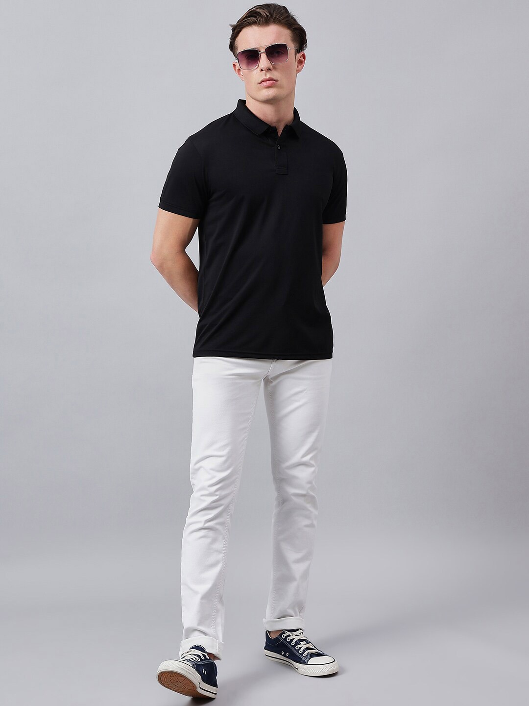 

98 Degree North Polo Collar Short Sleeves Pockets Casual T-shirt, Black